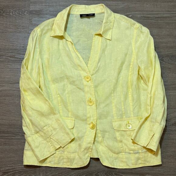 Jones New York Collection Tops - Jones New York Linen Blazer Yellow Floral Jacquard Lightweight Jacket Women’s 12